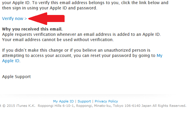 In the verification email from Apple, click "Verify now"