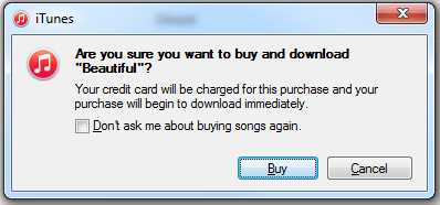 In iTunes, select the song you wish to buy and and click on "Get". This popup will appear. Click on "Buy".